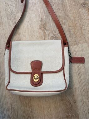 Coach Cream Pebbled Leather Crossbody with Brown Trim